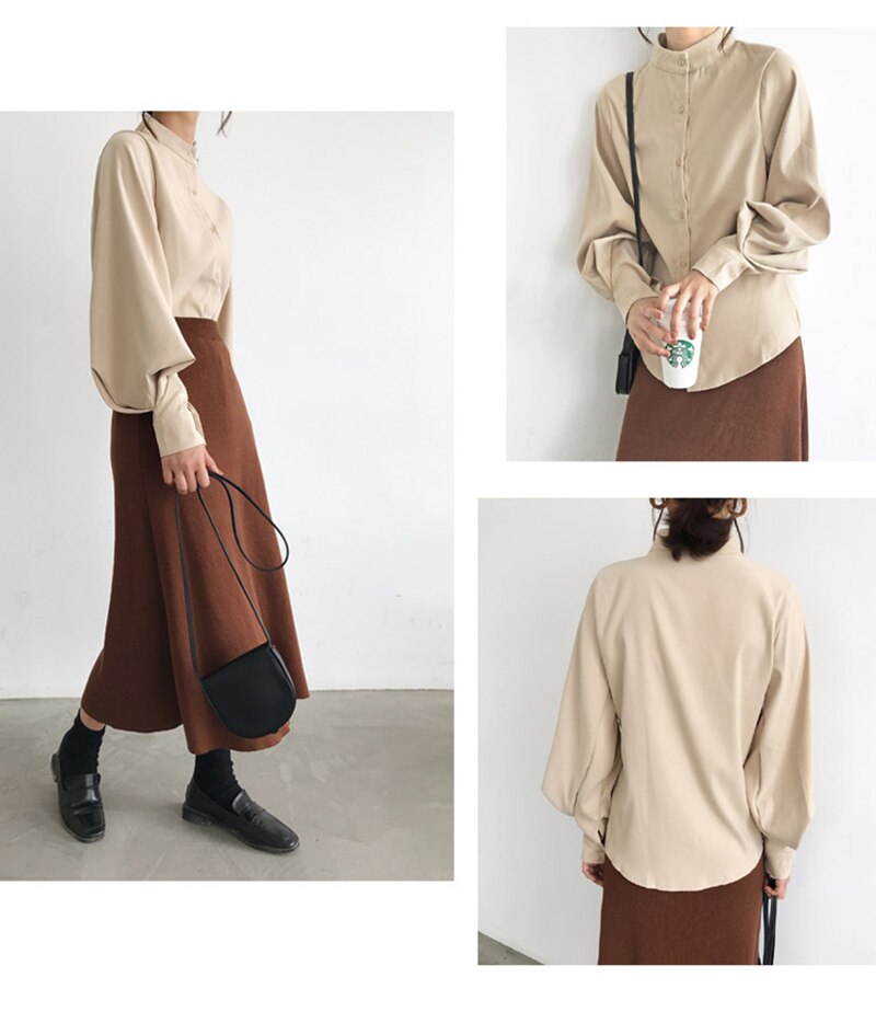 Mandarin Collar Lantern Sleeve Blouse for Women Mandarin Collar Lantern Sleeve Blouse for Women
