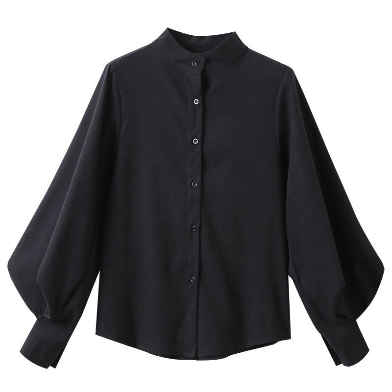 Mandarin Collar Lantern Sleeve Blouse for Women - Image 3